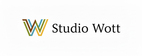 Logo of Studio Wott with a stylized 'W' on a white background